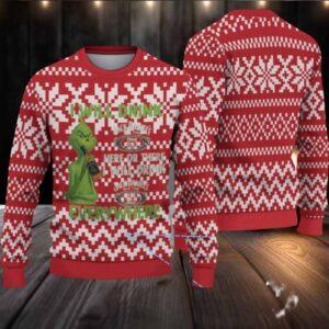 Red and White Geometric Fair Isle Ugly Christmas Sweater Jack Daniel’s Whiskey with Grinch Pattern