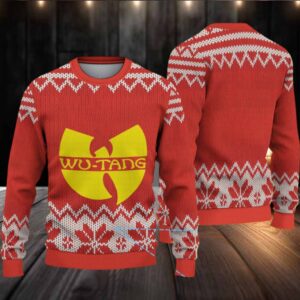 Red and White Snowflake Knit “Wu Tang Clan Yellow Logo” Ugly Christmas Sweater