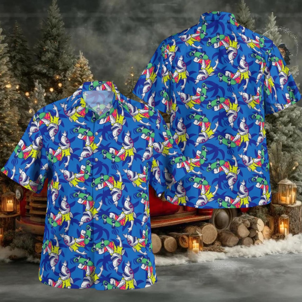 Skateboarding Shark Hawaiian Shirt