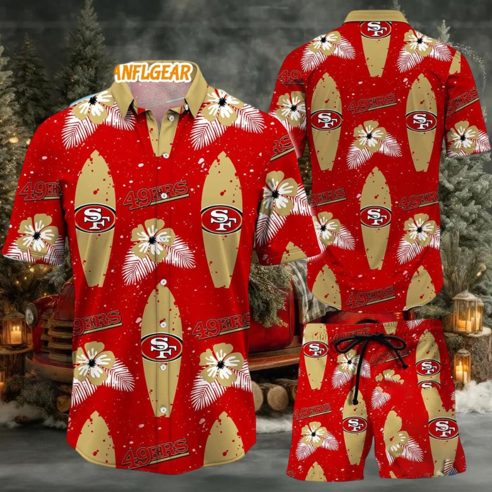 San Francisco 49ers Flower Pattern Hawaiian Shirt And Shorts San Francisco 49ers Flower Pattern Hawaiian Shirt And Shorts