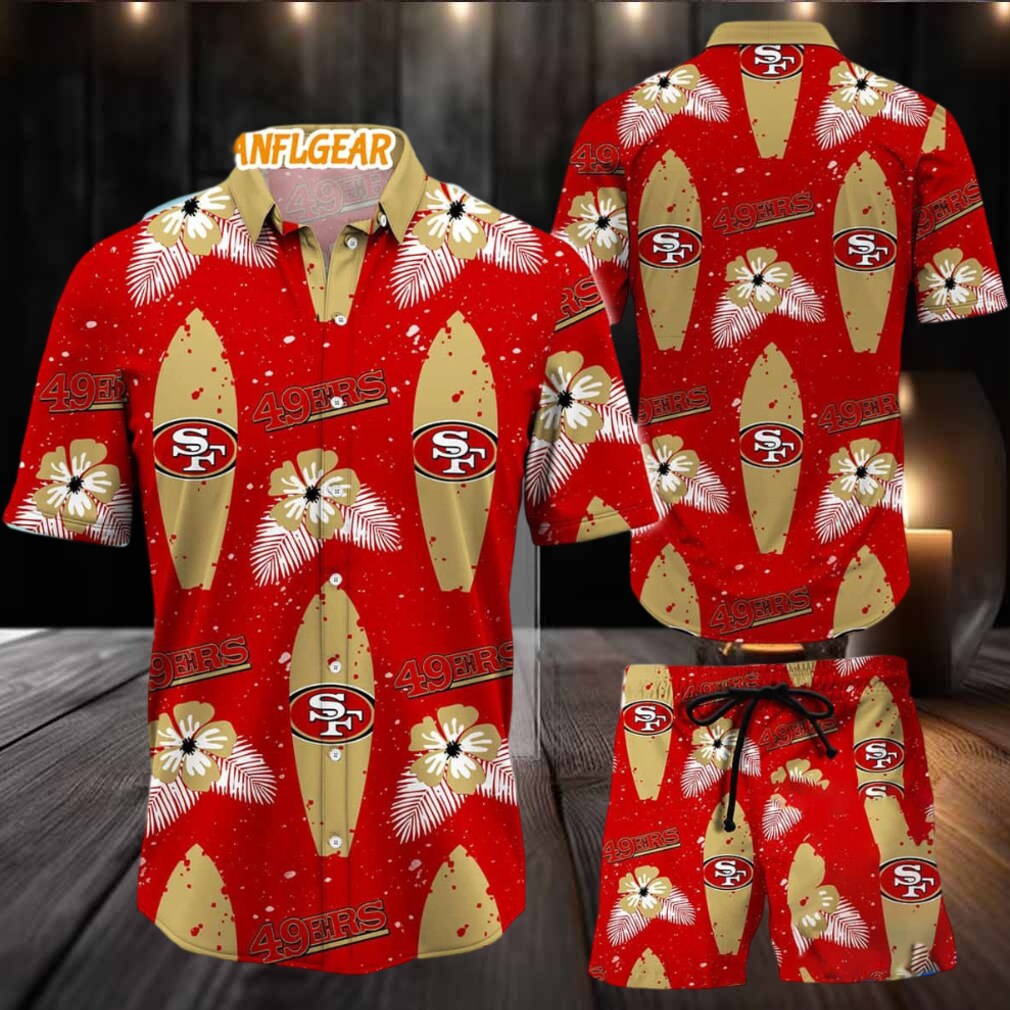 San Francisco 49ers Flower Pattern Hawaiian Shirt And Shorts San Francisco 49ers Flower Pattern Hawaiian Shirt And Shorts