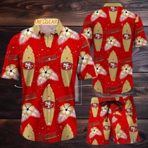 San Francisco 49ers Flower Pattern Hawaiian Shirt And Shorts