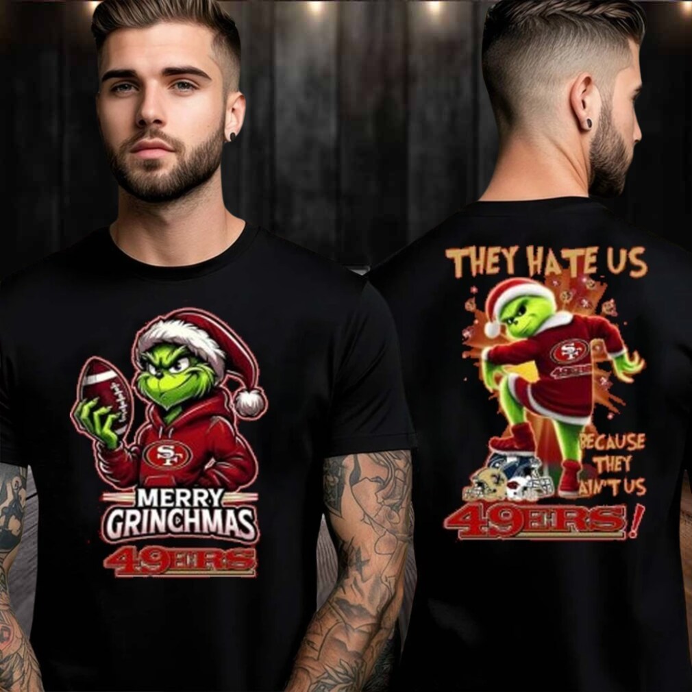 San Francisco 49ers Grinch Merry Christmas Grinchmas 2025 Personalized Football Logo Two Sided Shirt San Francisco 49ers Grinch Merry Christmas Grinchmas 2025 Personalized Football Logo Two Sided Shirt