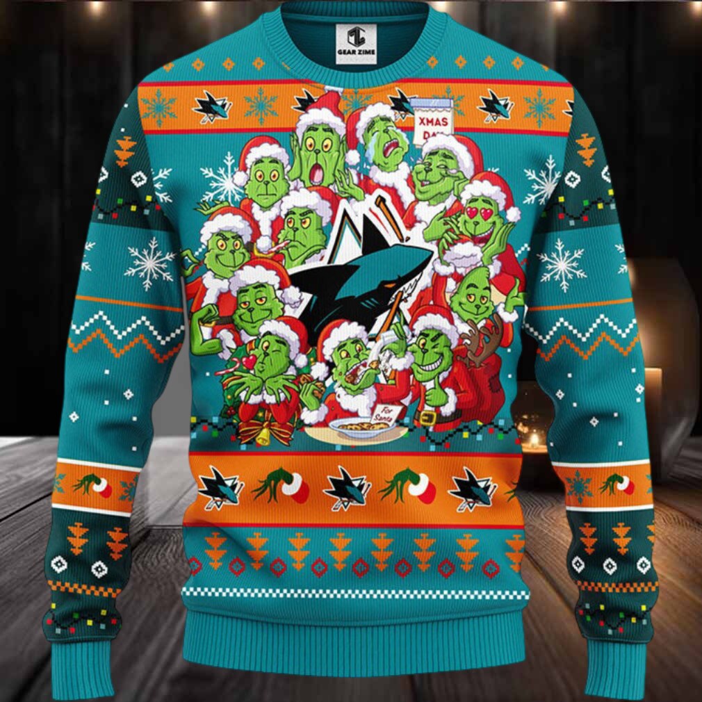 San Jose Sharks 12 Grinch Xmas Day Ugly Christmas Sweater San Jose Sharks 12 Grinch Xmas Day Ugly Christmas Sweater