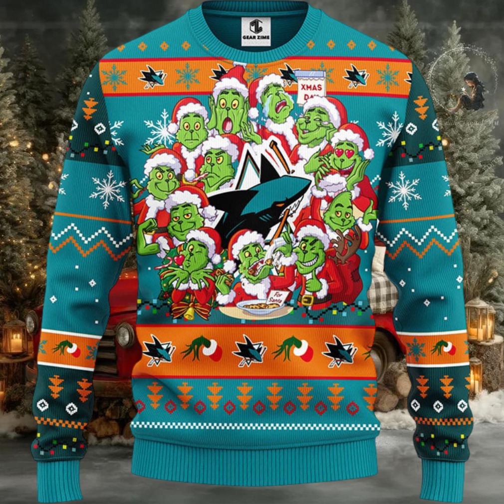 San Jose Sharks 12 Grinch Xmas Day Ugly Christmas Sweater San Jose Sharks 12 Grinch Xmas Day Ugly Christmas Sweater