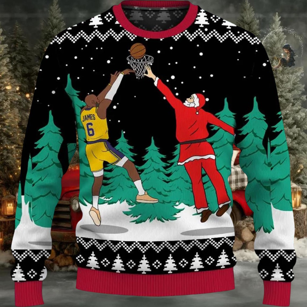 Santa And LeBron James Ugly Christmas Sweater Santa And LeBron James Ugly Christmas Sweater