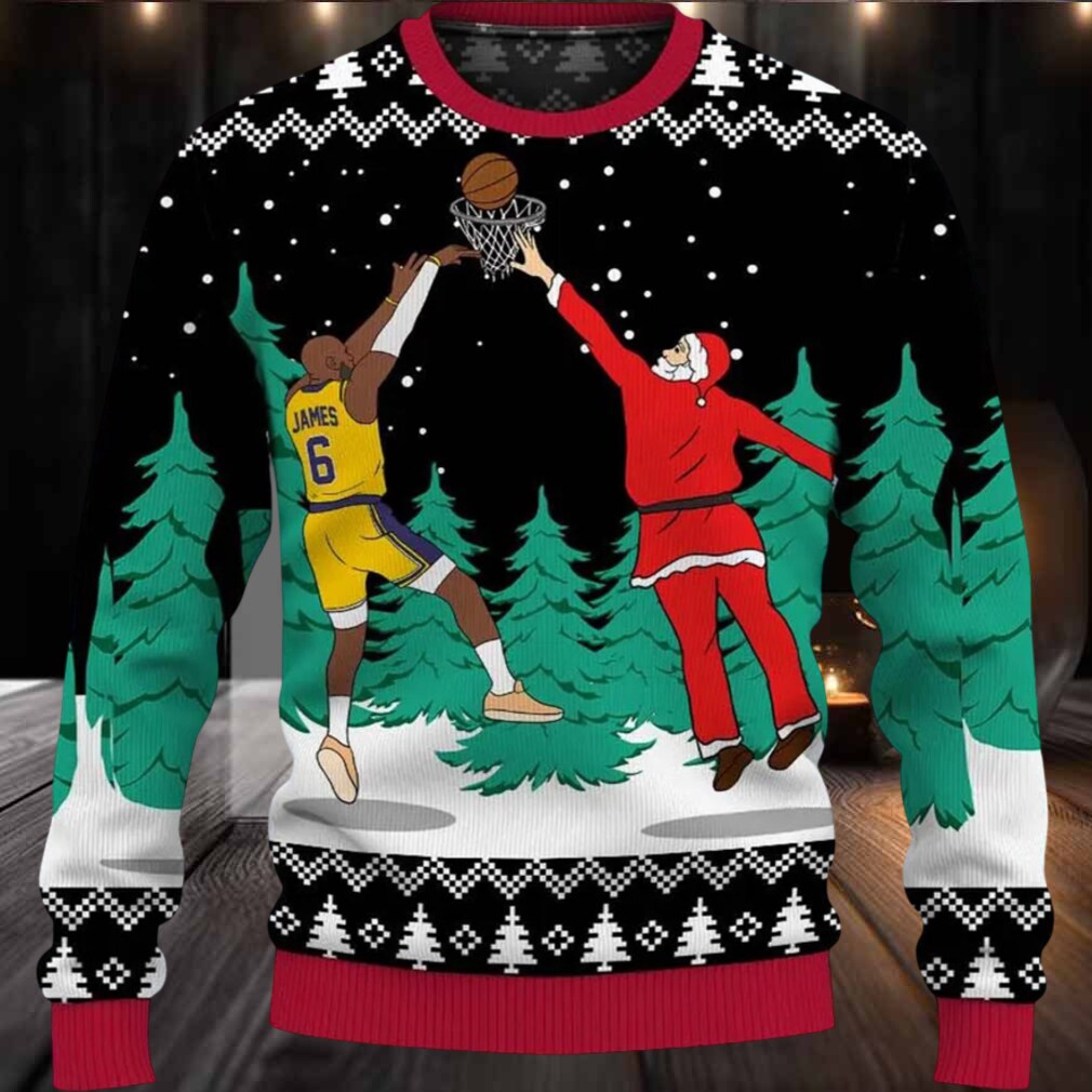Santa And LeBron James Ugly Christmas Sweater Santa And LeBron James Ugly Christmas Sweater