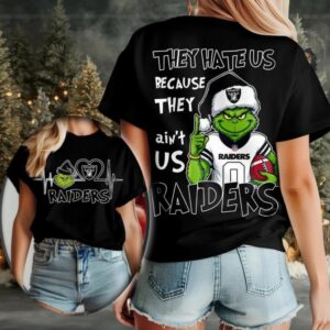 Santa Grinch Las Vegas Raiders They Hate Us Because They Ain’t Us Heat Beat shirt
