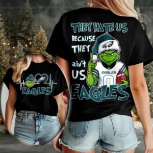 Santa Grinch Philadelphia Eagles They Hate Us Because They Ain’t Us Heat Beat shirt