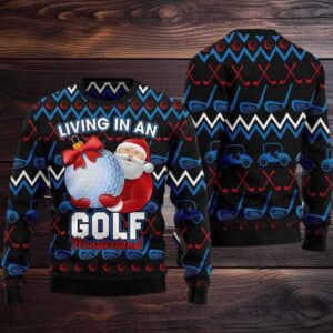 Santa Living In An Golf Wonderland Ugly Christmas Sweater