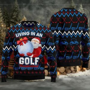 Santa Living In An Golf Wonderland Ugly Christmas Sweater