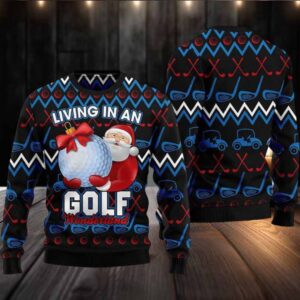 Santa Living In An Golf Wonderland Ugly Christmas Sweater