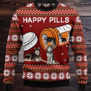 Siberian Husky Happy Pills Ugly Christmas Sweater