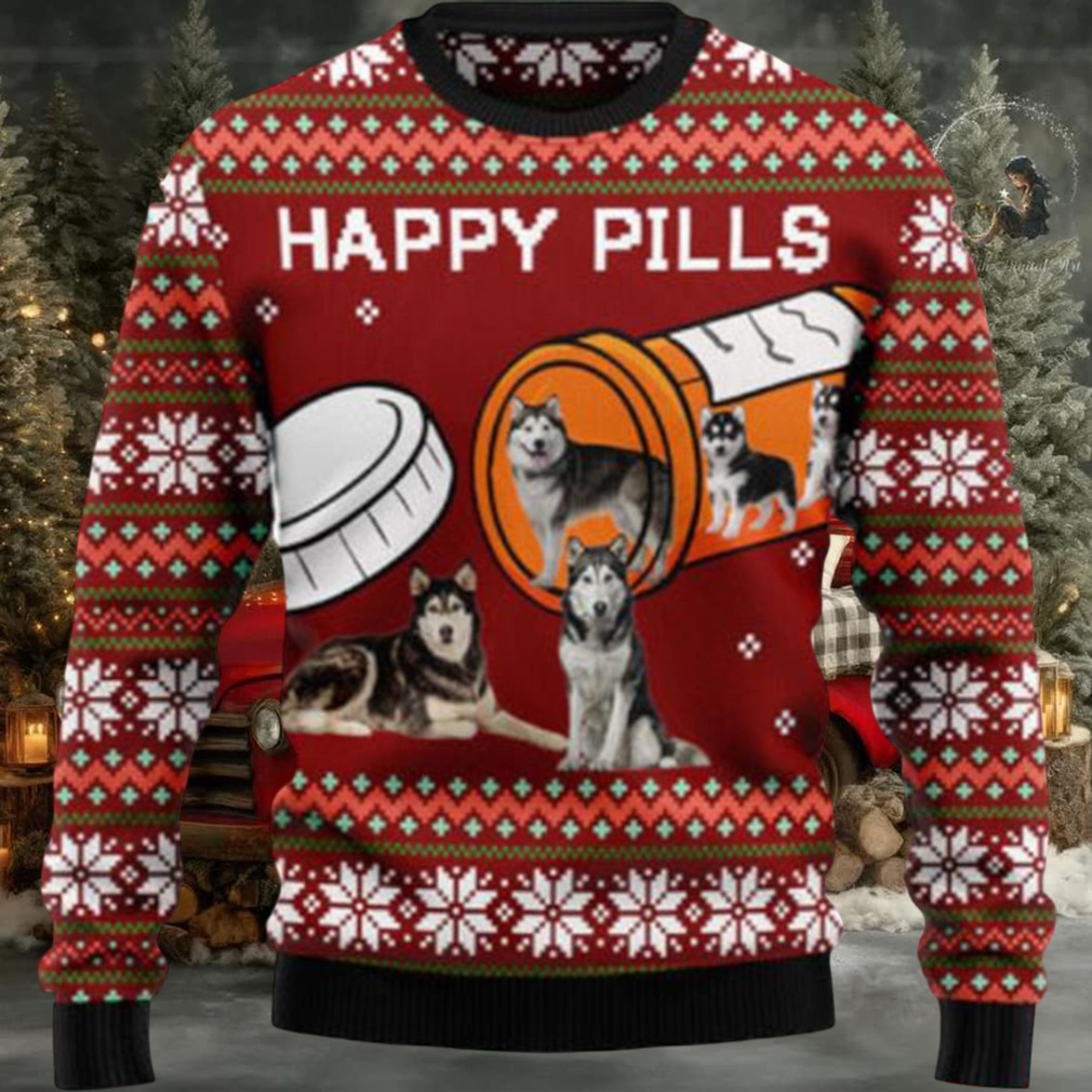 Siberian Husky Happy Pills Ugly Christmas Sweater Siberian Husky Happy Pills Ugly Christmas Sweater