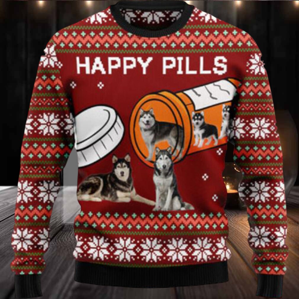 Siberian Husky Happy Pills Ugly Christmas Sweater Siberian Husky Happy Pills Ugly Christmas Sweater