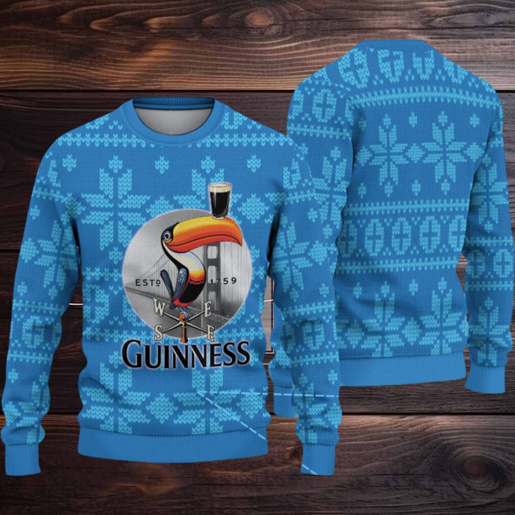 Sky Blue Snowflake Fair Isle Guinness Toucan Ugly Christmas Sweater Sky Blue Snowflake Fair Isle Guinness Toucan Ugly Christmas Sweater