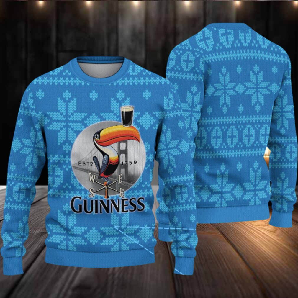 Sky Blue Snowflake Fair Isle Guinness Toucan Ugly Christmas Sweater Sky Blue Snowflake Fair Isle Guinness Toucan Ugly Christmas Sweater