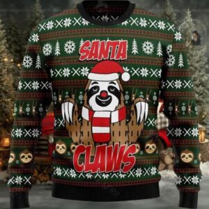 Sloth Santa Claws Ugly Christmas Sweater