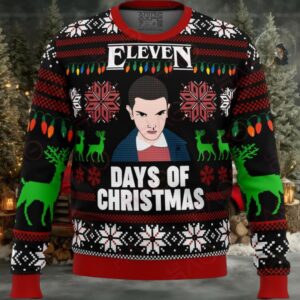 Stranger Things Eleven Days Of Xmas Ugly Christmas Holiday Sweater