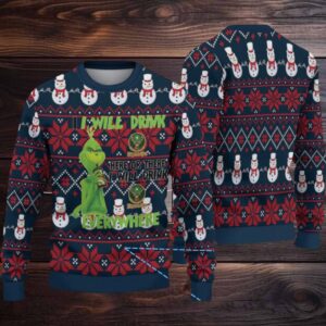 Navy Jagermeister Grinch Drinking Everywhere Christmas Ugly Sweater