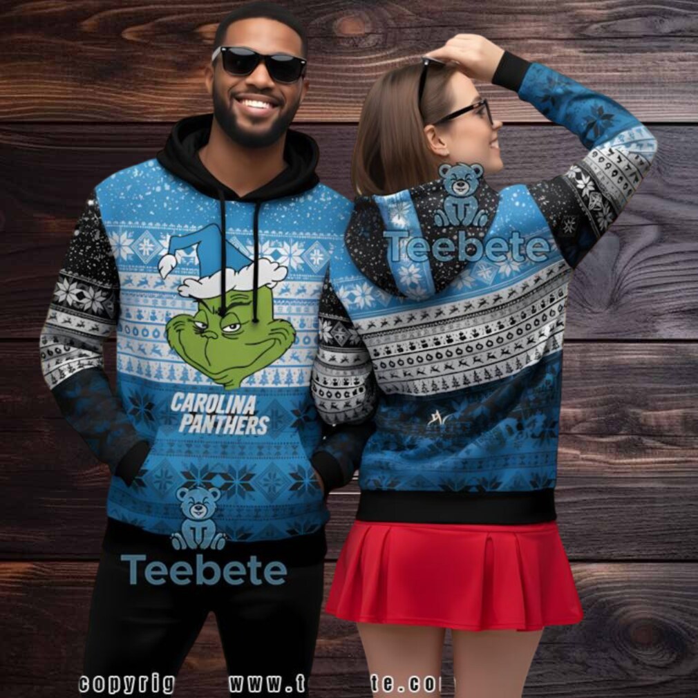 Carolina Panthers Grinch Face 3D Ugly Hoodie Print Carolina Panthers Grinch Face 3D Ugly Hoodie Print