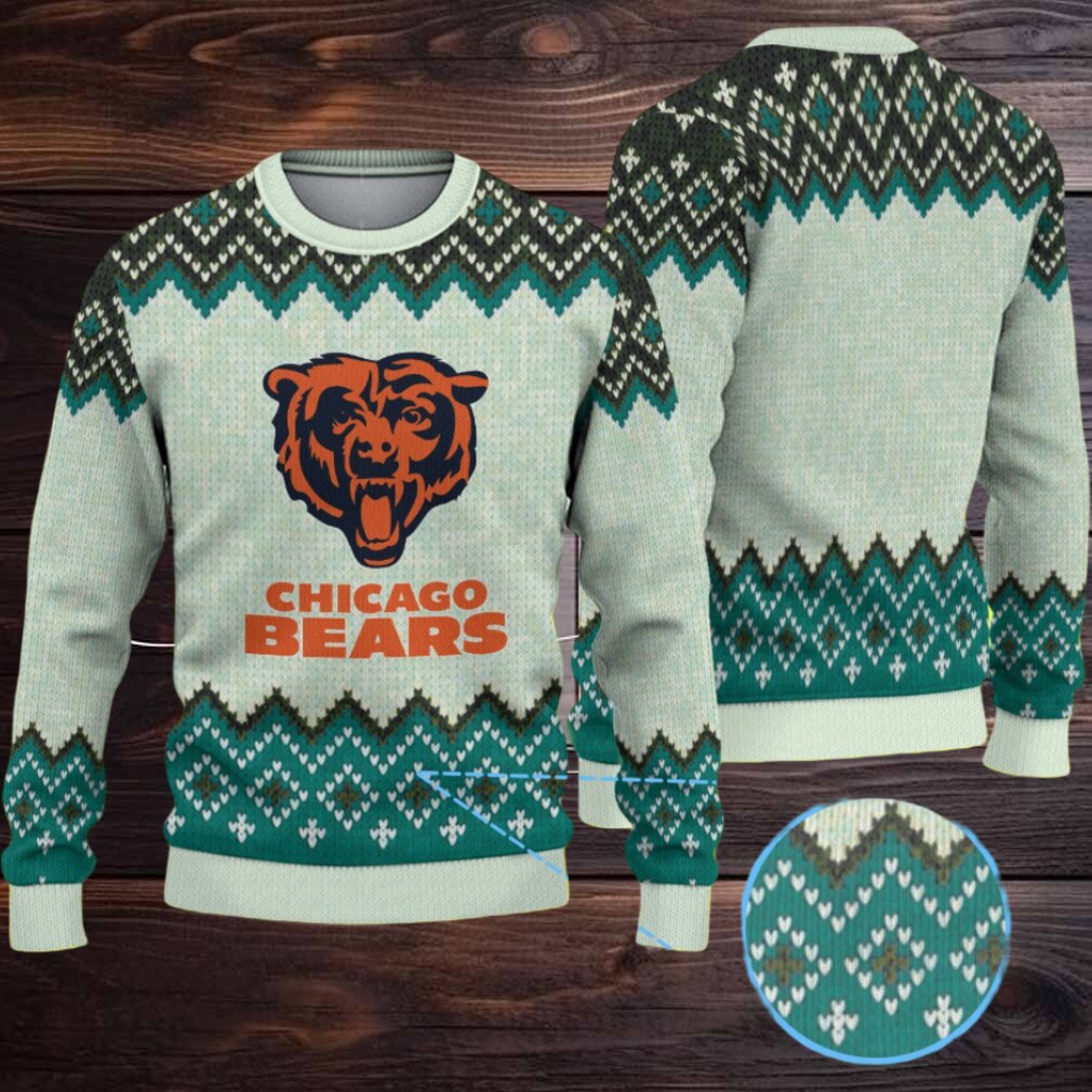 Teal & Cream Chevron Pattern “Chicago Bears Classic Logo” Ugly Christmas Sweater Teal & Cream Chevron Pattern “Chicago Bears Classic Logo” Ugly Christmas Sweater