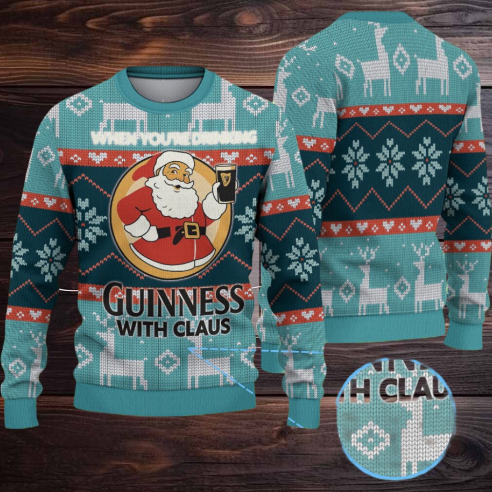 Teal & Dark Teal Fair Isle Reindeer Snowflake “Guinness With Claus” Ugly Christmas Sweater Teal & Dark Teal Fair Isle Reindeer Snowflake “Guinness With Claus” Ugly Christmas Sweater