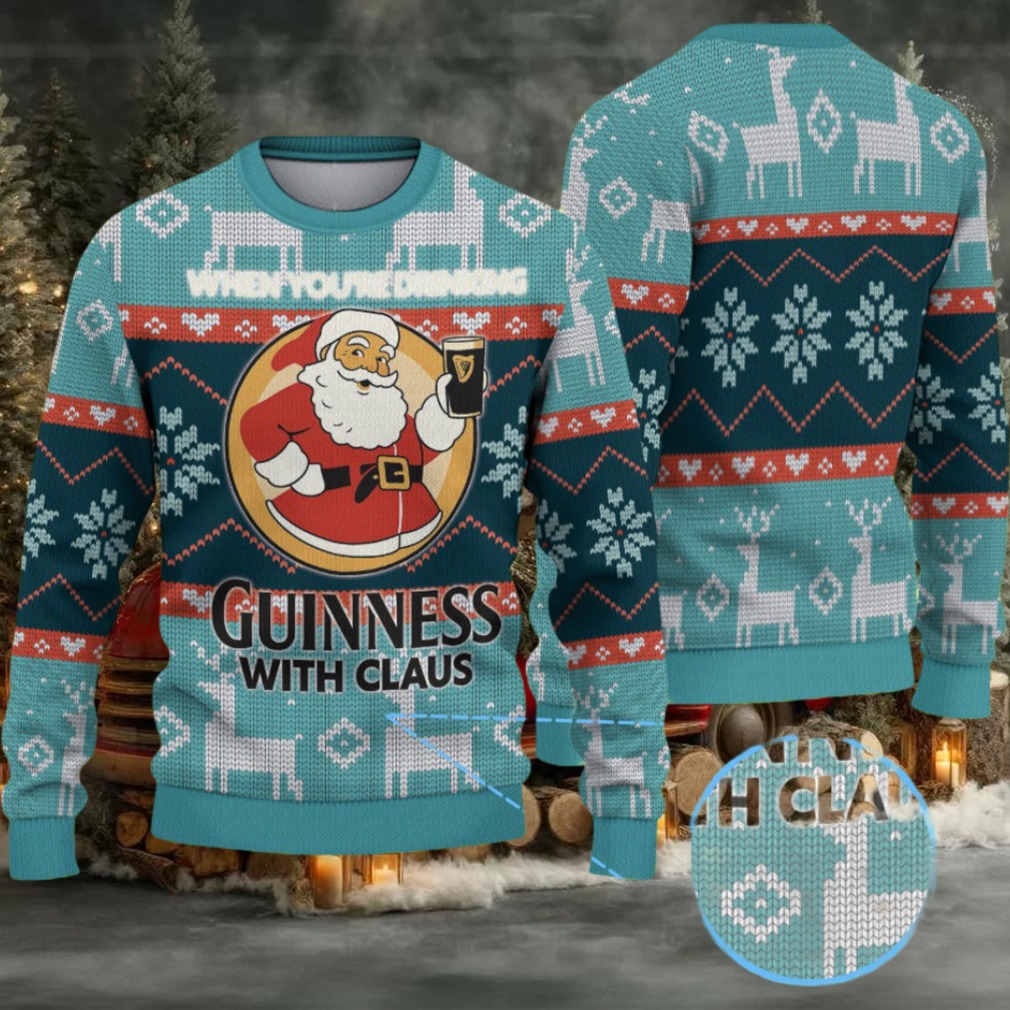 Teal & Dark Teal Fair Isle Reindeer Snowflake “Guinness With Claus” Ugly Christmas Sweater Teal & Dark Teal Fair Isle Reindeer Snowflake “Guinness With Claus” Ugly Christmas Sweater