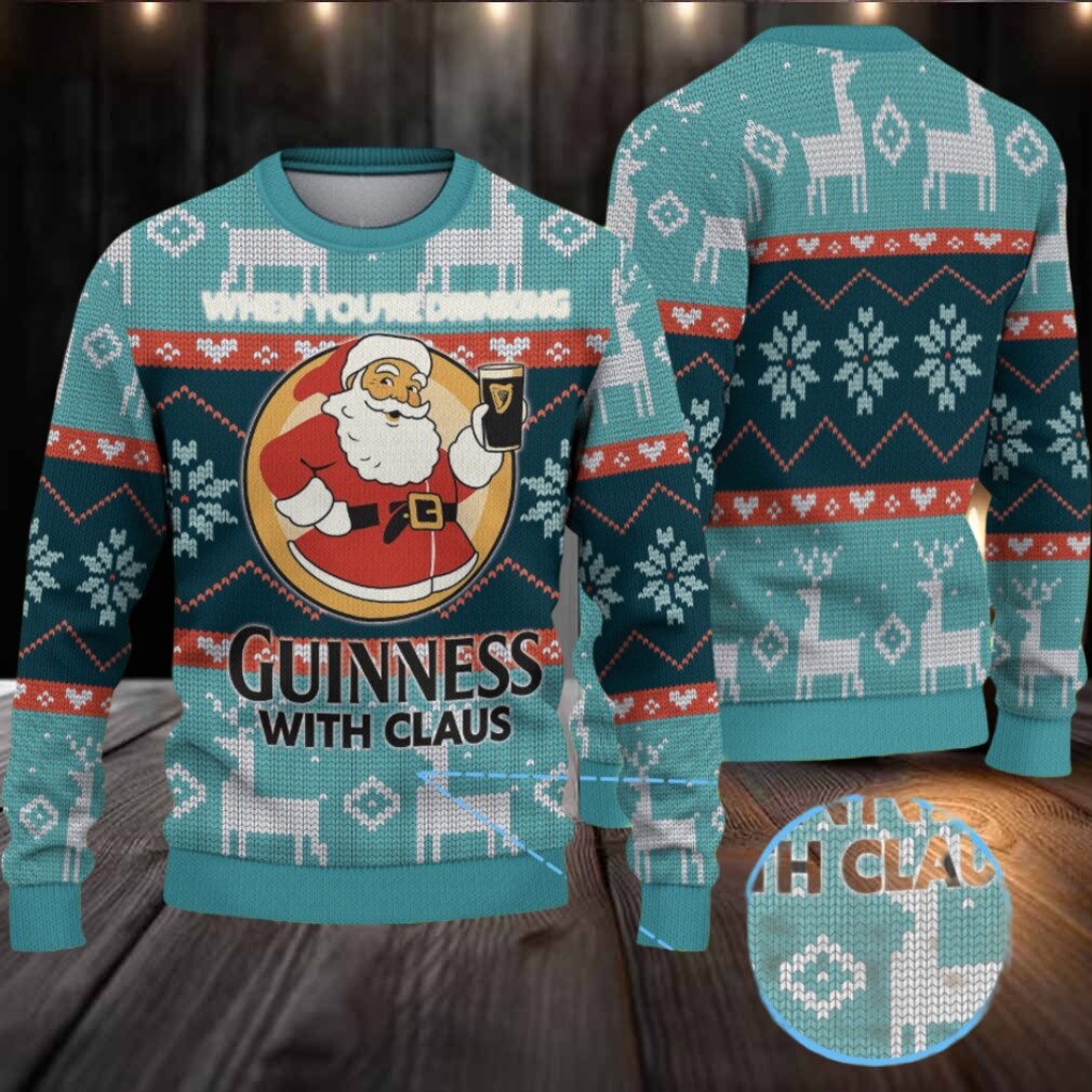 Teal & Dark Teal Fair Isle Reindeer Snowflake “Guinness With Claus” Ugly Christmas Sweater Teal & Dark Teal Fair Isle Reindeer Snowflake “Guinness With Claus” Ugly Christmas Sweater
