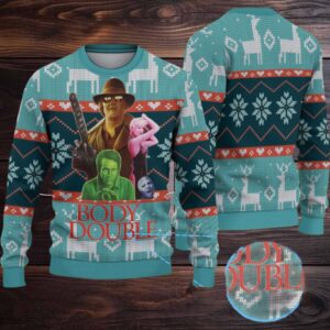 Teal Jagermeister Body Double Movie Christmas Ugly Sweater