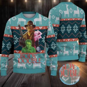 Teal Jagermeister Body Double Movie Christmas Ugly Sweater