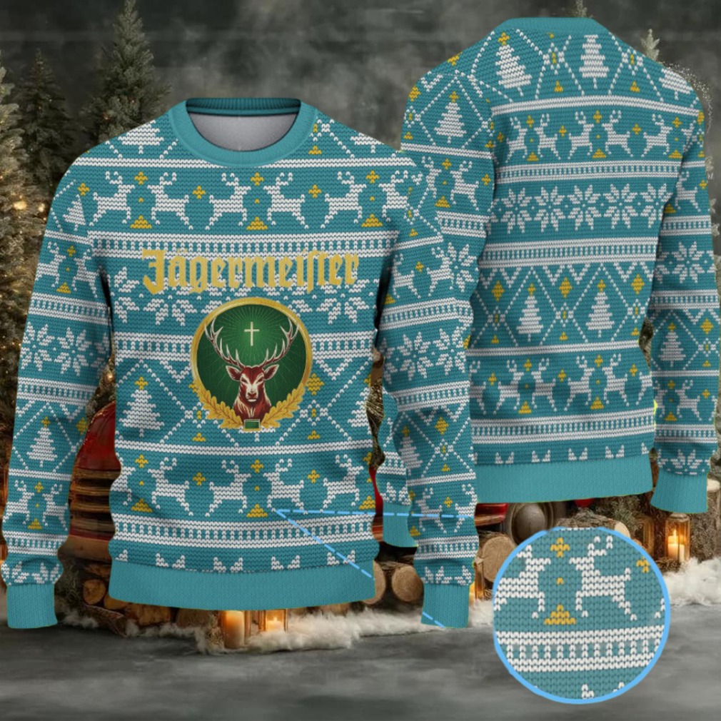 Teal Jagermeister Stag Logo Christmas Ugly Sweater Teal Jagermeister Stag Logo Christmas Ugly Sweater