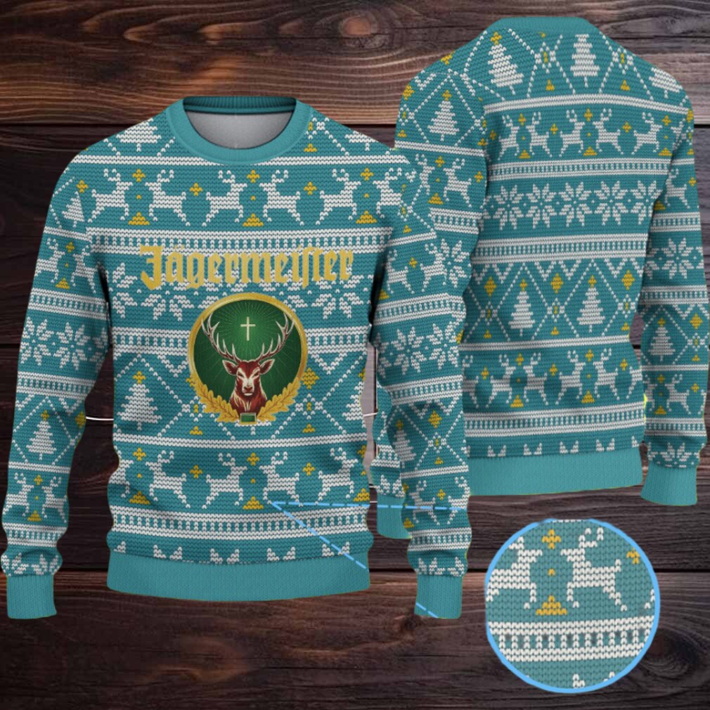 Teal Jagermeister Stag Logo Christmas Ugly Sweater Teal Jagermeister Stag Logo Christmas Ugly Sweater