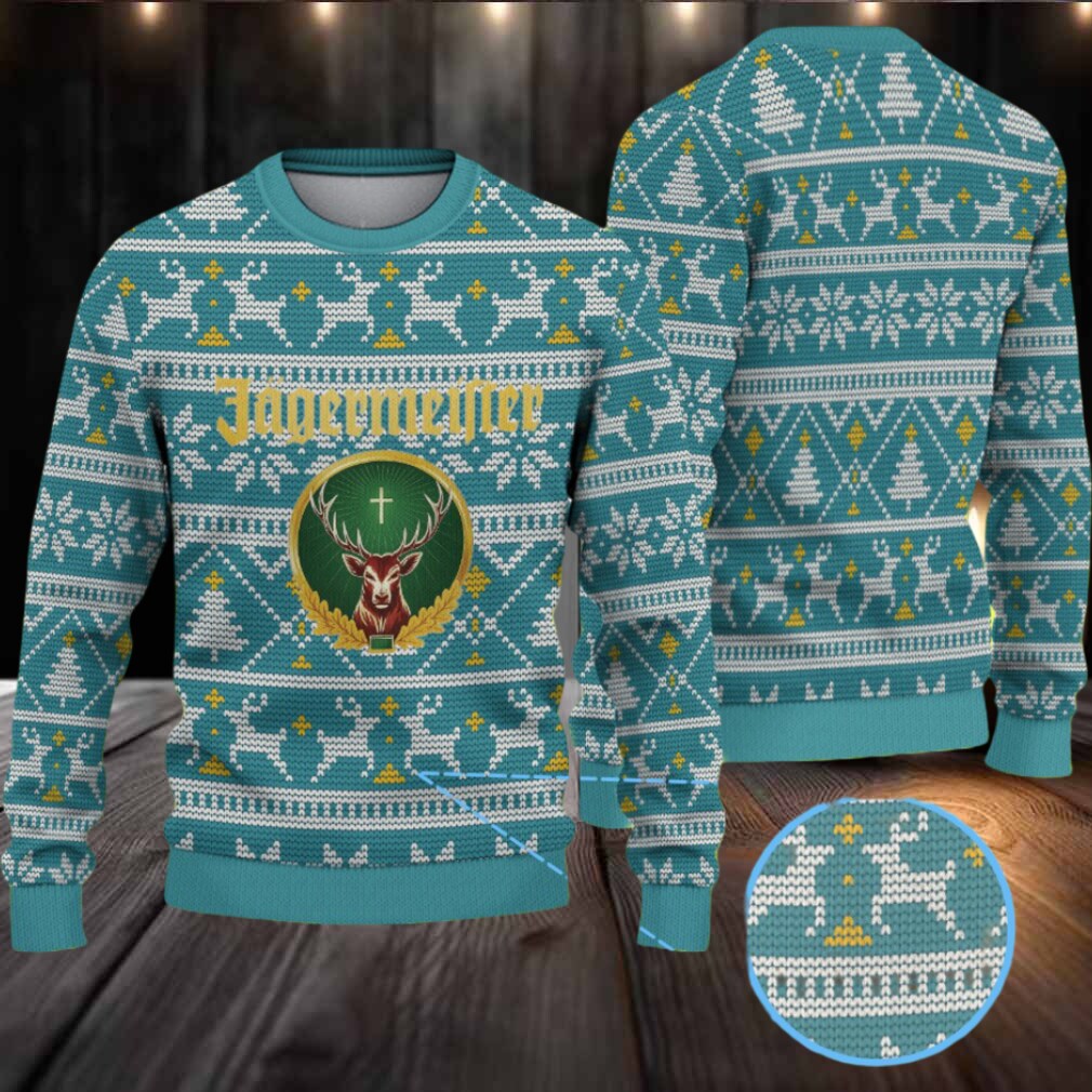 Teal Jagermeister Stag Logo Christmas Ugly Sweater Teal Jagermeister Stag Logo Christmas Ugly Sweater