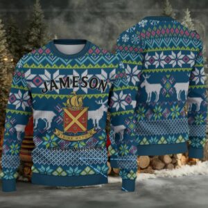 Teal Jameson Irish Whiskey Stag & Crest Pattern Christmas Ugly Sweater
