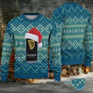 Teal & Navy Knit Hearts Guinness Draught Ugly Christmas Sweater