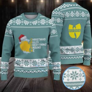 Teal and White Snowflake Knit “Wu Tang Clan Christmas Rules Everything Around Me” Ugly Christmas Sweater