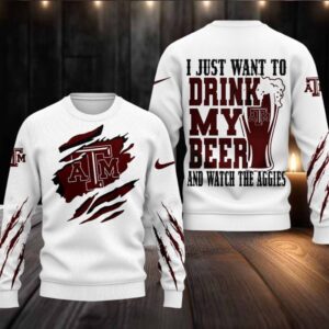 Texas A&M Aggies NCAA I Just Want To Drink My Beer And Watch Aggies Ugy Christmas Sweater Texas A&M Aggies NCAA I Just Want To Drink My Beer And Watch Aggies Ugy Christmas Sweater