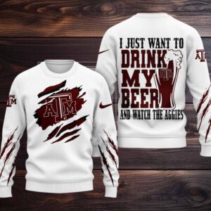 Texas A&M Aggies NCAA I Just Want To Drink My Beer And Watch Aggies Ugy Christmas Sweater