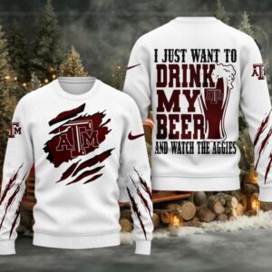 Texas A&M Aggies NCAA I Just Want To Drink My Beer And Watch Aggies Ugy Christmas Sweater