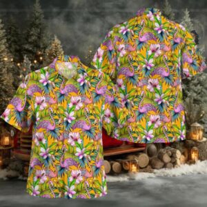 Tropical Flower and Flamingo Hawaiian Shirt