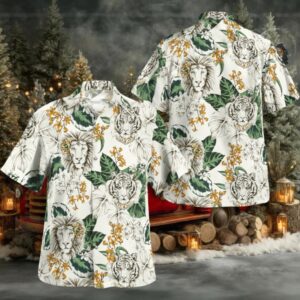 Tropical Tiger Lion in White Hawaiian Shirt