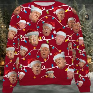 Trump Face Santa Hat 2024 Ugly Christmas Sweater