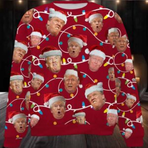 Trump Face Santa Hat 2024 Ugly Christmas Sweater