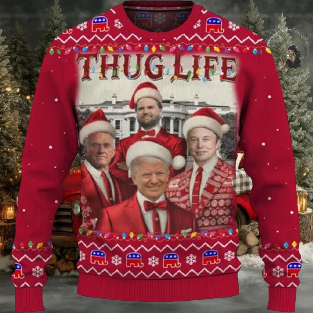 Trump JD Vance Robert Kennedy Elon Musk Thug Life Christmas Ugly Sweater Trump JD Vance Robert Kennedy Elon Musk Thug Life Christmas Ugly Sweater
