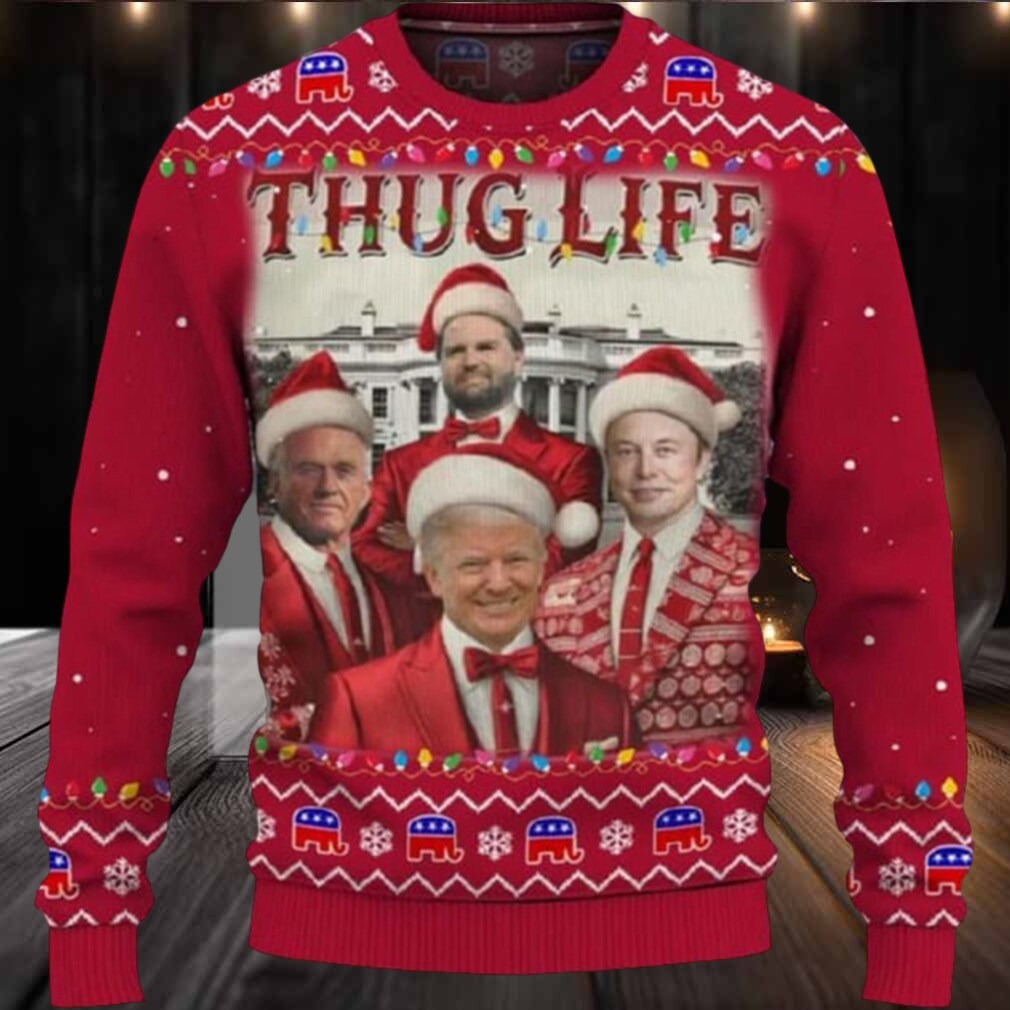 Trump JD Vance Robert Kennedy Elon Musk Thug Life Christmas Ugly Sweater Trump JD Vance Robert Kennedy Elon Musk Thug Life Christmas Ugly Sweater