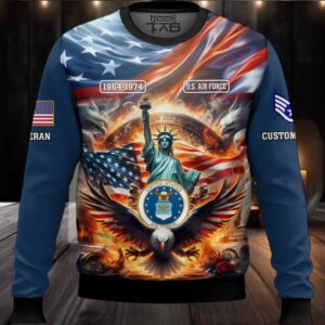 US Air Force Liberty Eagle – Custom Name, Rank And Years Of Service Ugly Sweater