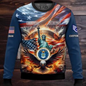 US Air Force Liberty Eagle – Custom Name, Rank And Years Of Service Ugly Sweater