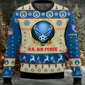 US Air Force Proudly Served – Custom Name And Rank Ugly Sweater US Air Force Proudly Served – Custom Name And Rank Ugly Sweater