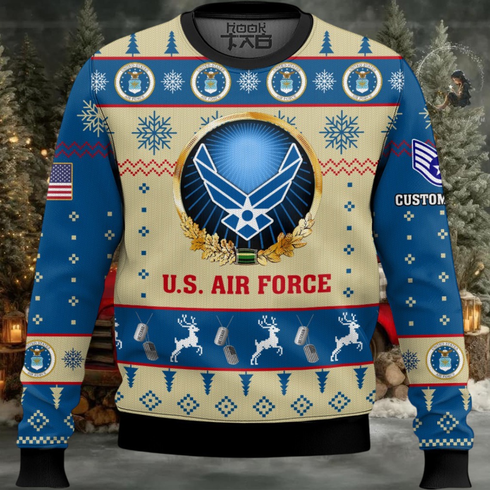 US Air Force Proudly Served – Custom Name And Rank Ugly Sweater US Air Force Proudly Served – Custom Name And Rank Ugly Sweater